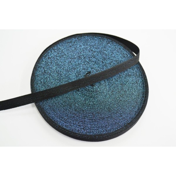 Ruban sergé noir lurex bleu 10mm - Photo n°1
