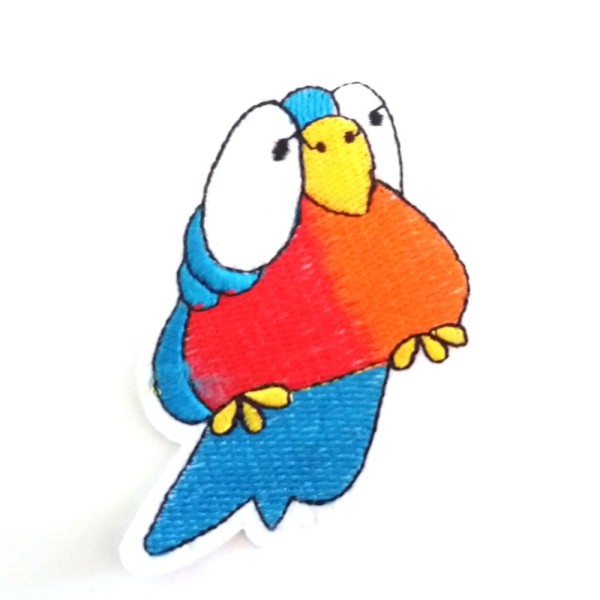 Thermocollant oiseau bleu et orange / rouge – 7,2x6,5cm – écusson à coudre – 27 - Photo n°1