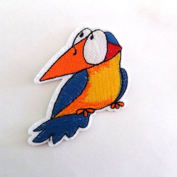 Thermocollant oiseau bleu , orange / rouge – 7x6,8cm – écusson à coudre – 28 - Photo n°1