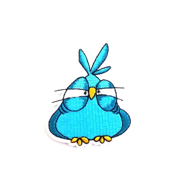 Thermocollant oiseau bleu qui plisse les yeux – 7,1x5,8cm – écusson à coudre – 46 - Photo n°1