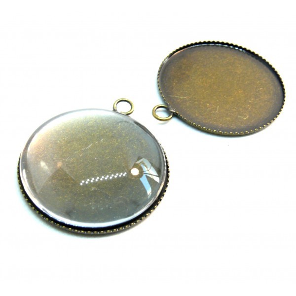 BN1124053 20 pieces: PAX 10 Supports de pendentif PLATEAU attache ronde 10mm Bronze 10 cabochons - Photo n°1