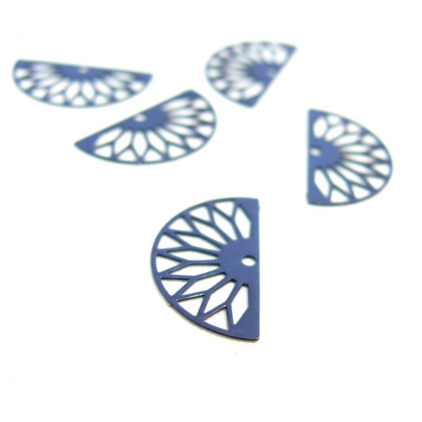 AE1110547 Lot de 6 Estampes pendentif filigrane demi cercle Eventail Bleu Petrole 10 par 19mm - Photo n°1