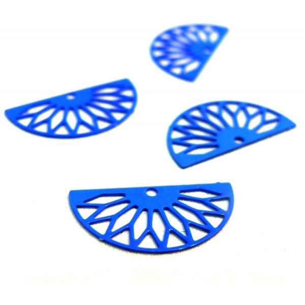 AE1110547 Lot de 6 Estampes pendentif filigrane demi cercle Eventail Bleu Roi 10 par 19mm - Photo n°1