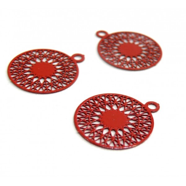 AE113739 Lot de 6 Estampes pendentif filigrane Mandala 15 par 17mm Rouge - Photo n°1