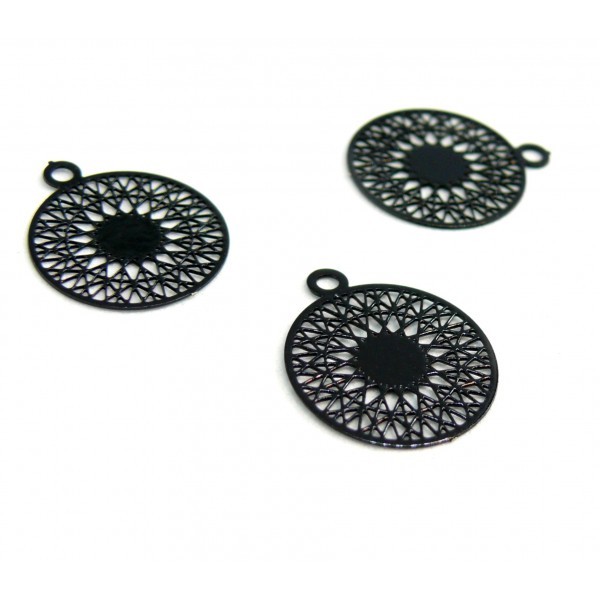 AE113739 Lot de 6 Estampes pendentif filigrane Mandala 15 par 17mm Noir - Photo n°1