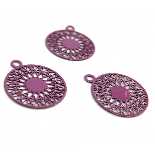 AE113739 Lot de 6 Estampes pendentif filigrane Mandala 15 par 17mm Violet Pourpre - Photo n°1