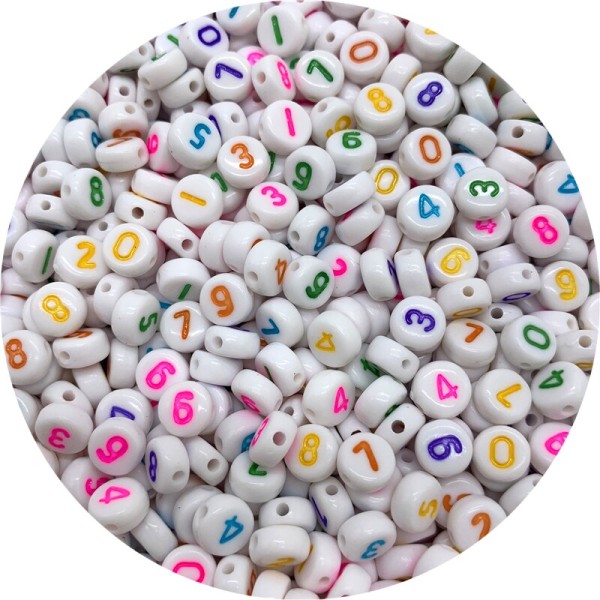 100 Perles Mixte Chiffre Blanche Ecriture Mixte Acrylique Ronde 7mm x 4mm - Photo n°4