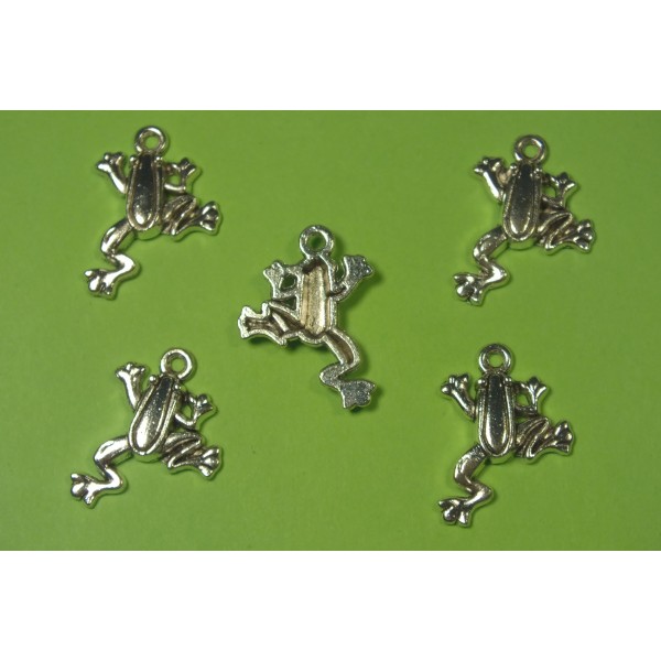 LOT  5 BRELOQUES/CHARMS METALS ARGENTES : Grenouille 23*19 mm (02) - Photo n°1