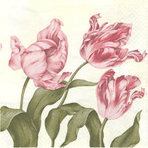 4 Serviettes en papier Fleur Tulipe Format Cocktail Decoupage Decopatch SDC-023000 Paw - Photo n°1