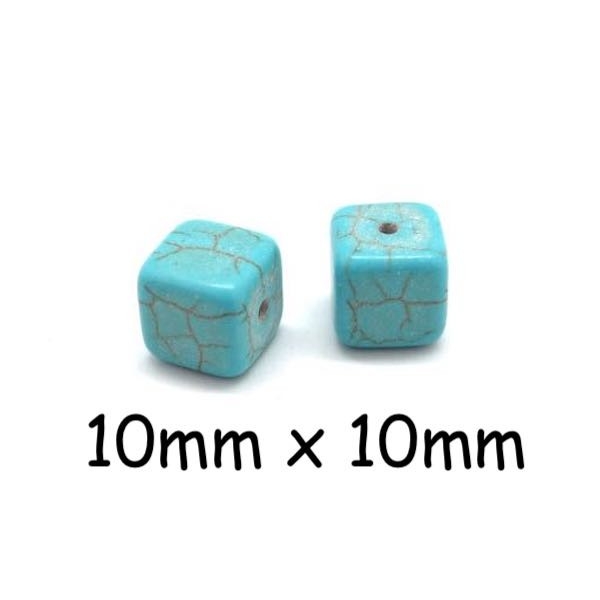 10 Perles Cube Imitation Turquoise 