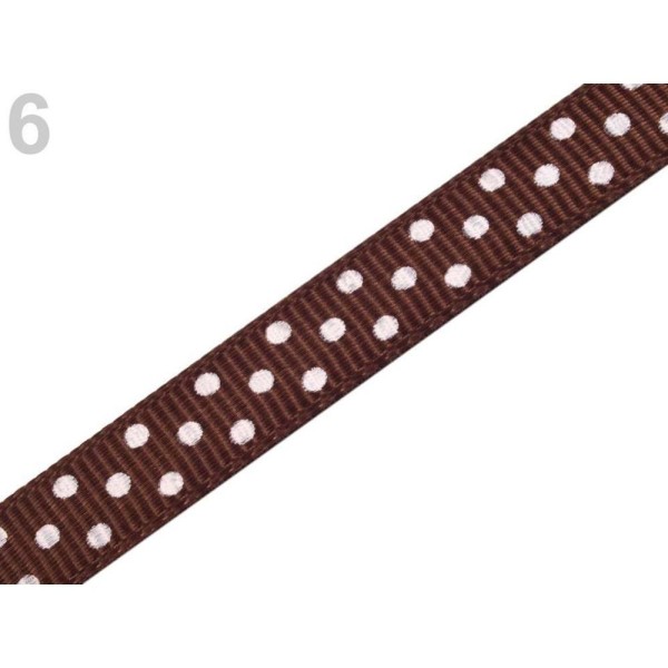 20m de Chocolat Ruban de gros-grain Largeur de 10mm en Pointillés, Rubans Imprimés, articles de Merc - Photo n°1