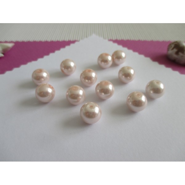 Perles en verre nacré 10 mm rose pale x 10 - Photo n°1