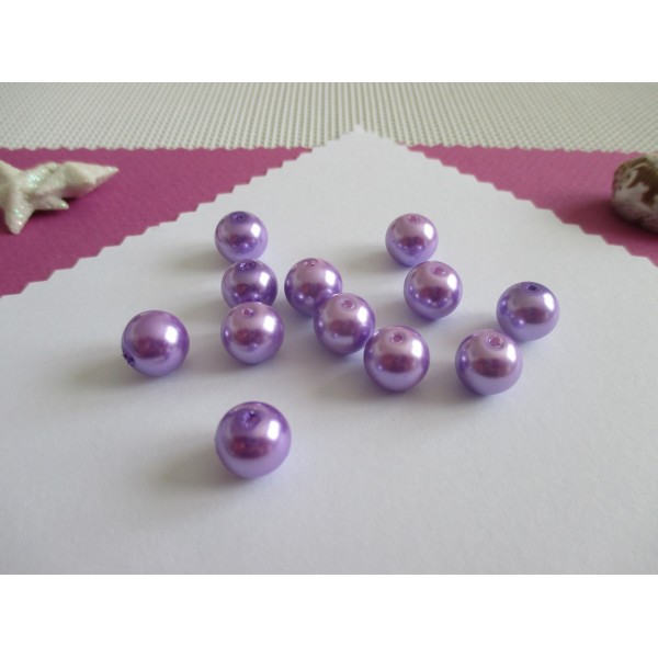 Perles en verre nacré 10 mm lilas x 10 - Photo n°1