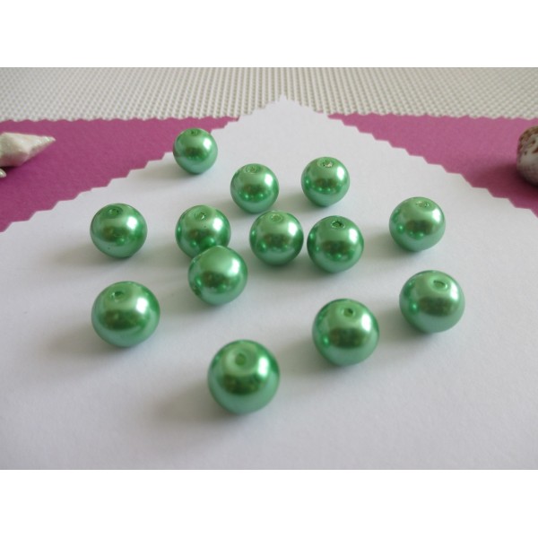 Perles en verre nacré 10 mm verte x 10 - Photo n°1