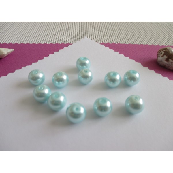 Perles en verre nacré 10 mm bleu pale x 10 - Photo n°1