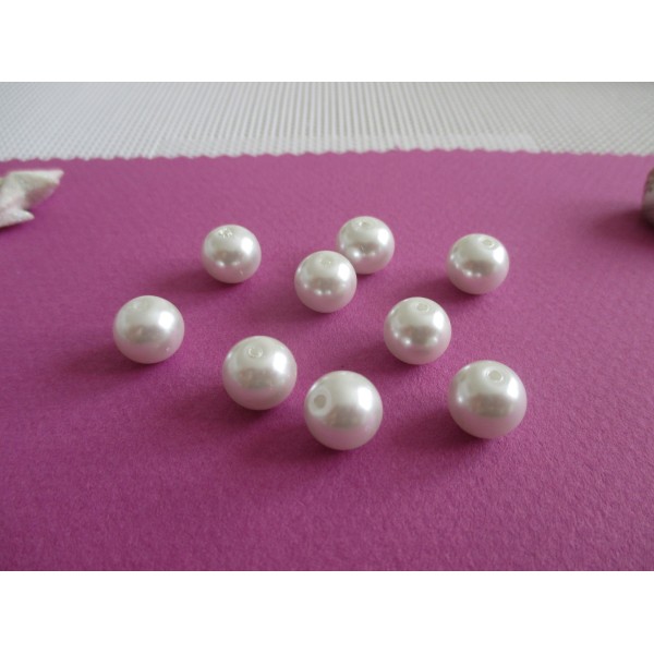 Perles en verre nacré 10 mm blanche x 10 - Photo n°1