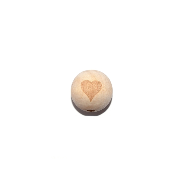 Perle en bois ronde 20 mm imprimé coeur naturel - Photo n°1