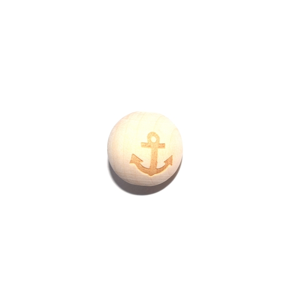 Perle en bois ronde 20 mm imprimé ancre naturel - Photo n°1