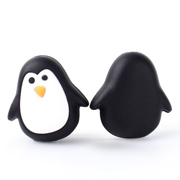 Perle Silicone Pingouin Noir et Blanc 25mm, Creation Attache Tetine, Bijoux - Photo n°1