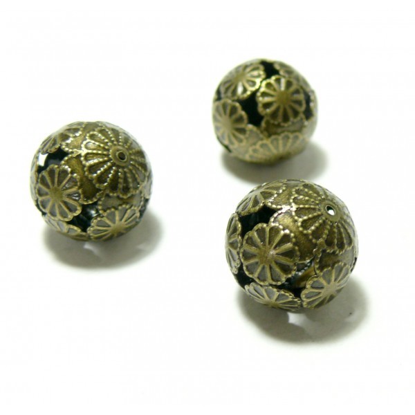 H11215Y PAX 20 perles intercalaires rondes fleurs 16mm metal couleur Bronze - Photo n°1