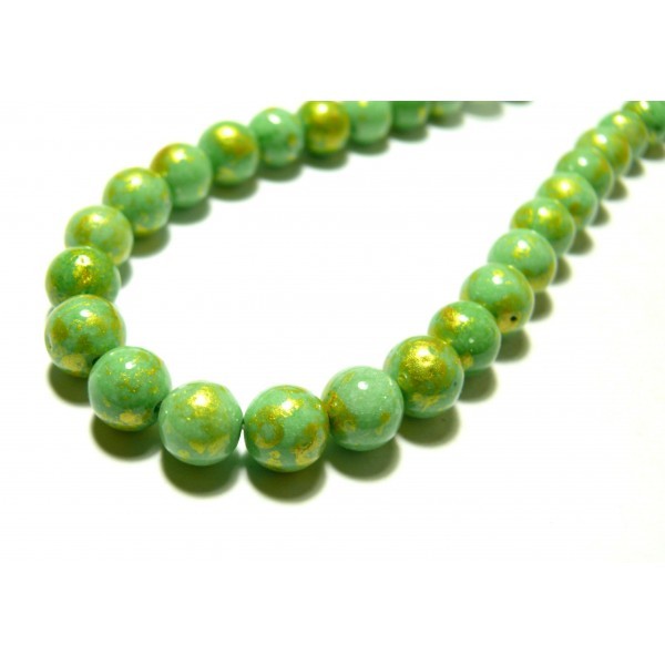 1 fil d'environ 48 perles Jade Mashan Vert Anis mordoré 8mm H23201I - Photo n°1