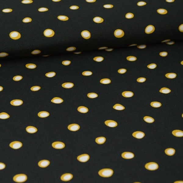 Tissu Viscose Twill motif Pois jaunes fond Noir - Photo n°1
