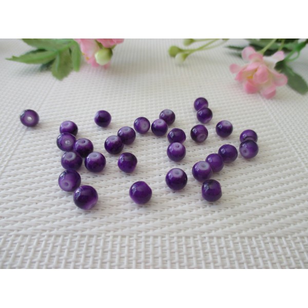 Perles en verre 6 mm violet tréfilé noir x 20 - Photo n°1