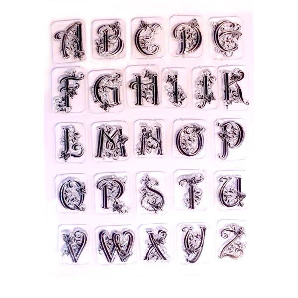 Alphabet 20 mm tampons en silicone de style baroque avec papillon - Photo n°1