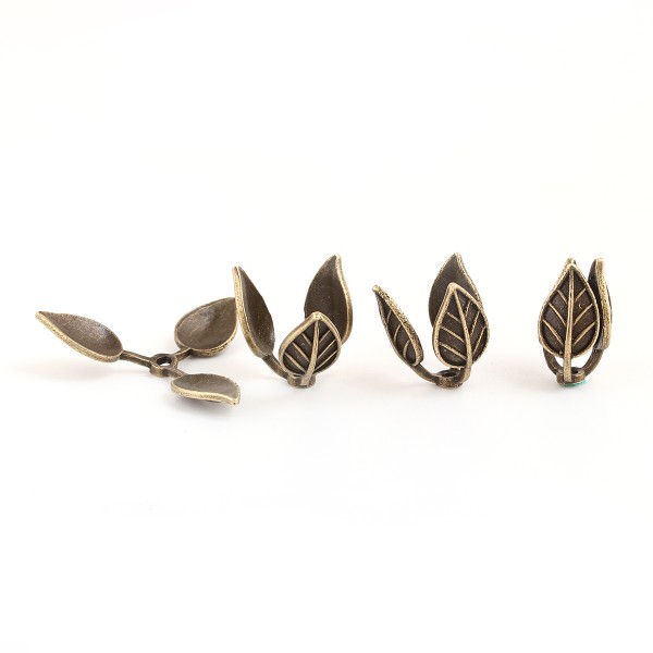 Lot de 3 Magnifiques Coupelles feuilles bronze pour perles 12mm -SC0093437- - Photo n°1