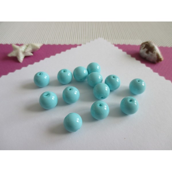 Perles en verre ronde  10 mm bleu ciel x 10 - Photo n°1