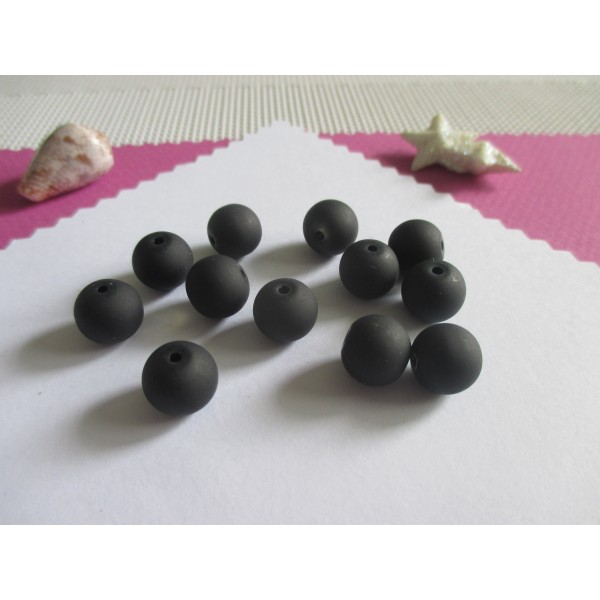 Perles en verre givré 10 mm noire x 10 - Photo n°1