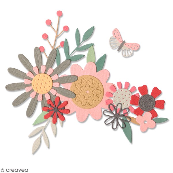 Set de matrices Sizzix Thinlits - Fleurs et Papillon - 17 Pcs - Photo n°1