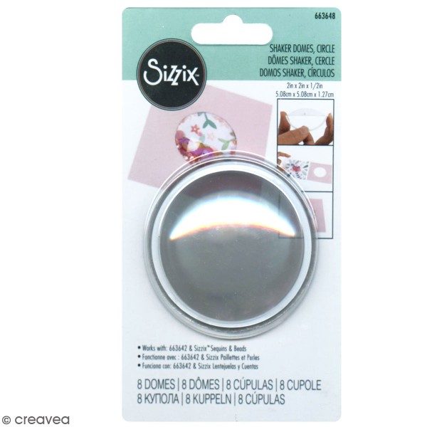 Dômes Shaker Sizzix - Cercles - 5 x 5 x 1,2 cm - 8 pcs - Photo n°1