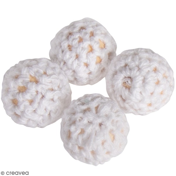 Lot de perles en crochet - 16 mm - Blanc - 4 pcs - Photo n°1