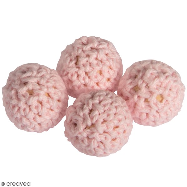 Lot de perles en crochet - 16 mm - Rose - 4 pcs - Photo n°1