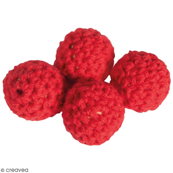 Lot de perles en crochet - 16 mm - Rouge - 4 pcs - Photo n°1