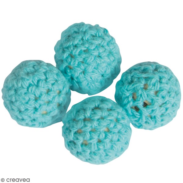 Lot de perles en crochet - 16 mm - Bleu Turquoise - 4 pcs - Photo n°1