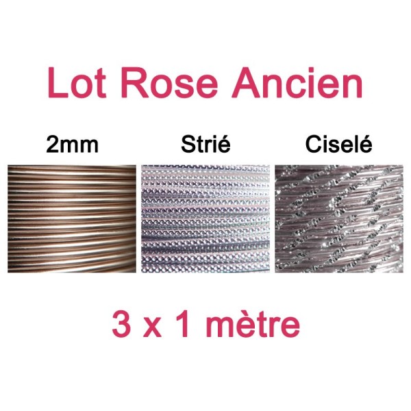 Lot fil alu rose ancien 2mm - 3 x 1m - Photo n°1