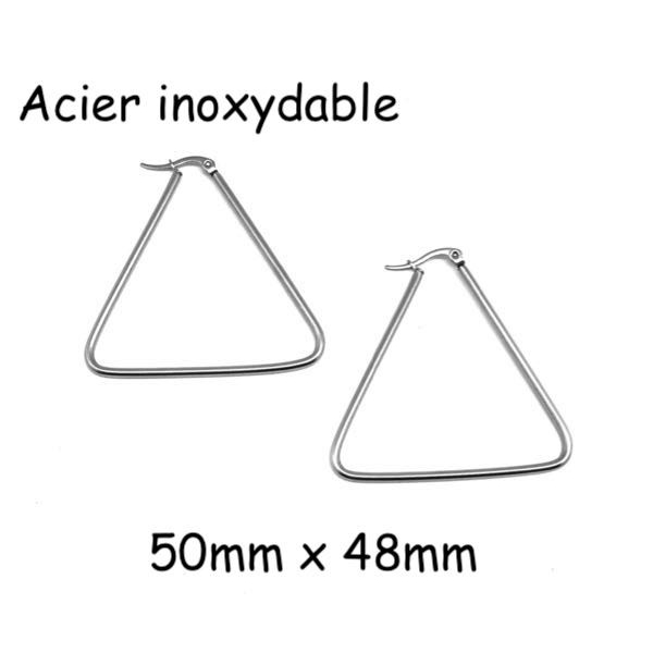 1 Paire De Boucles D'oreilles Créoles Forme Triangle, Géométrique Argenté En Acier Inoxydable - Photo n°1
