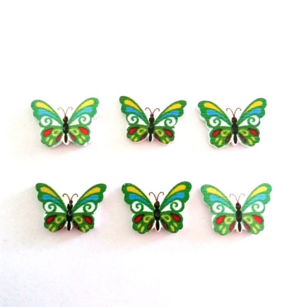 6 Boutons en bois – papillon ton vert – 17x24mm - Photo n°1