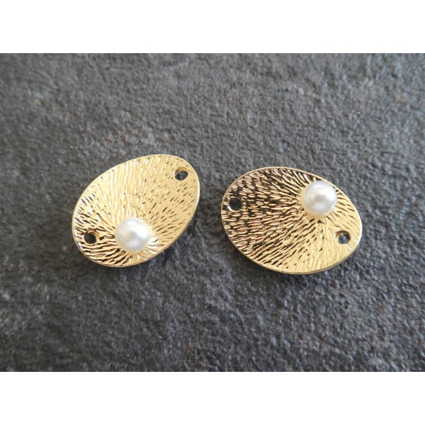 2 Connecteurs ovale avec perle blanche - 20*15mm - doré - Photo n°1