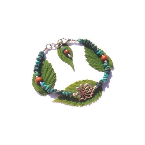 Bracelet Turquoise naturelle et Bois de Bayong 18,5 CM environ de tour de poignet - Photo n°1