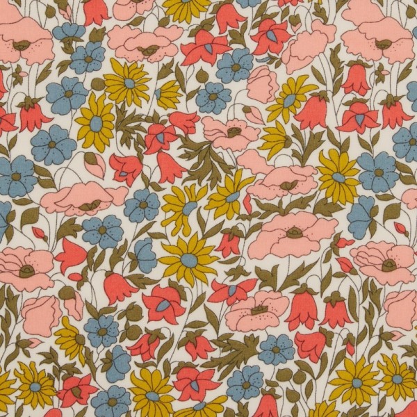 Tissu Liberty Poppy and Daisy rose et moutarde - Photo n°1