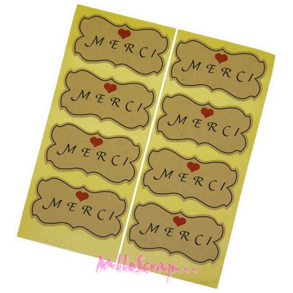 Stickers étiquettes merci - kraft - 32 pièces - Photo n°1