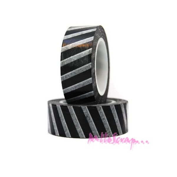 Masking tape noir blanc - rayures - 10 mètres - Photo n°1