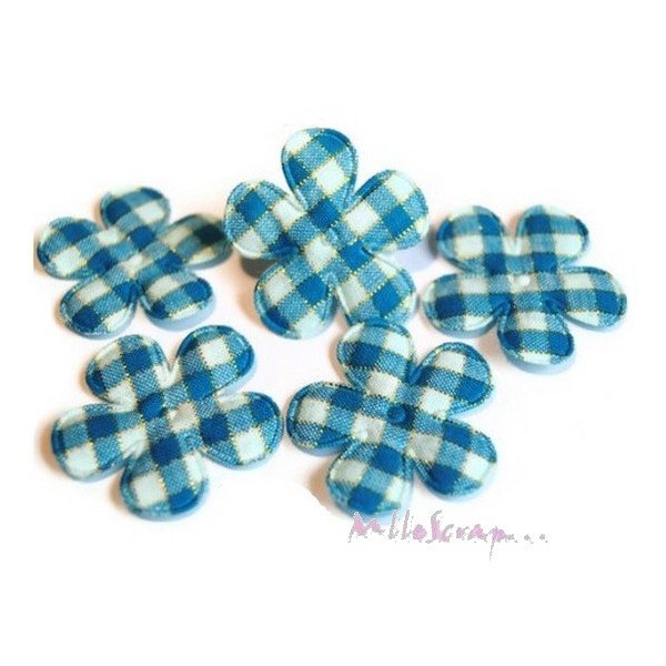 Fleurs tissu avec carreaux bleu - 10 pièces - Photo n°1