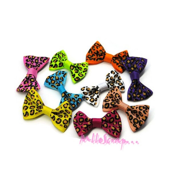 Nœuds tissu léopards multicolore - 9 pièces - Photo n°1