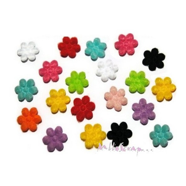 Appliques petites fleurs tissu velours multicolore - 20 pièces - Photo n°1