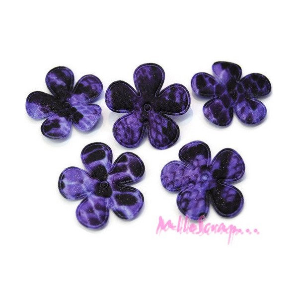 Appliques fleurs tissu violet - 5 pièces - Photo n°1