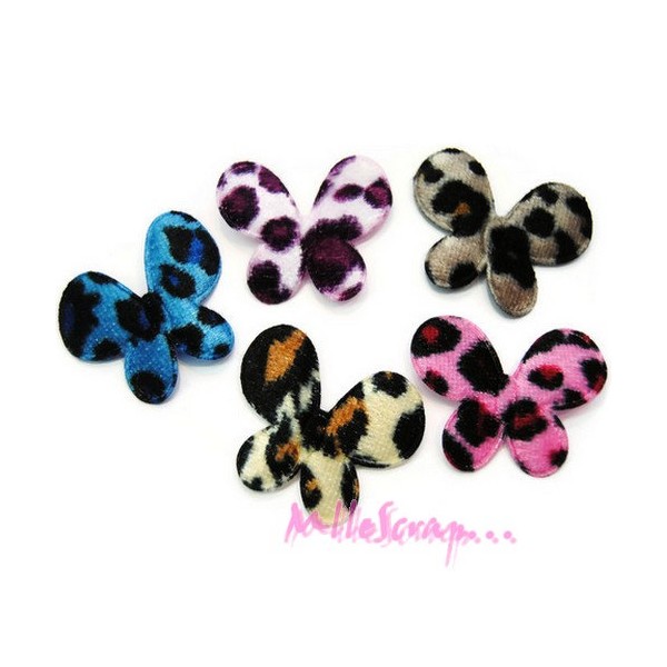 Appliques papillons tissu léopard - 5 pièces - Photo n°1